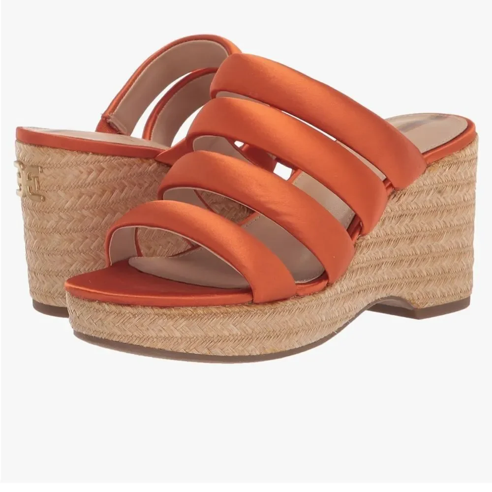 Sam Edelman‘s Yuki platform wedge heel size 7‎ satin orange NWT in pkg